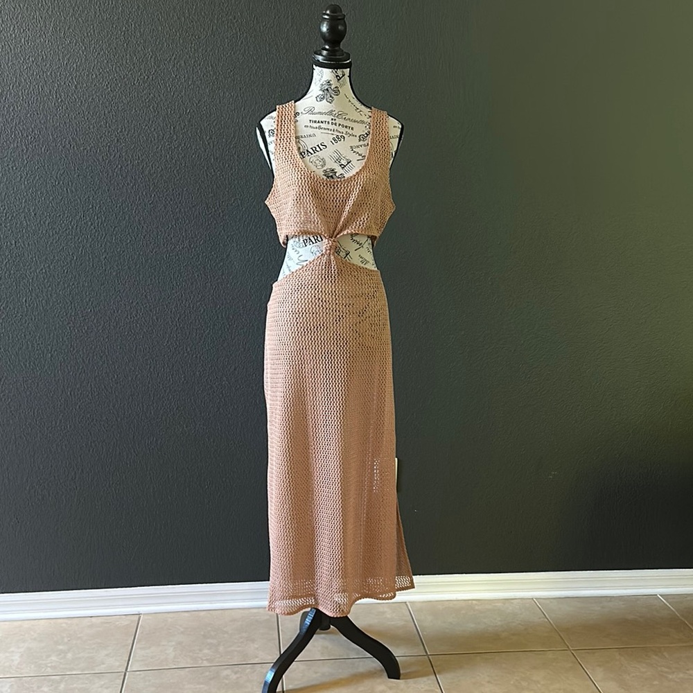 Tan Knit Sleeveless Dress